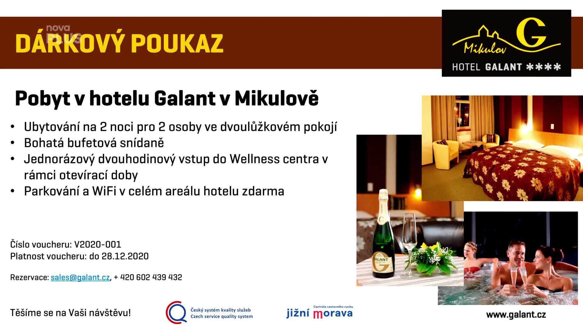 Vyhrajte romantický pobyt pro 2 osoby na dvě noci v Hotelu Galant v Mikulově!