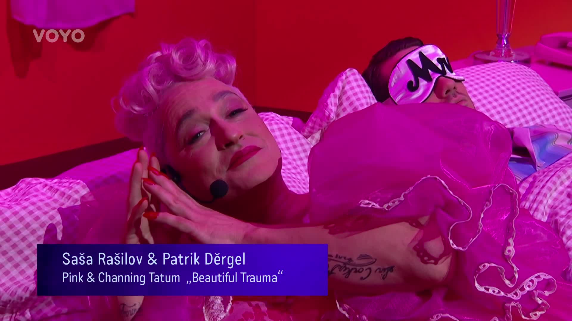 Saša Rašilov a Patrik Děrgel jako Pink a Channing Tatum: Beautiful Trauma