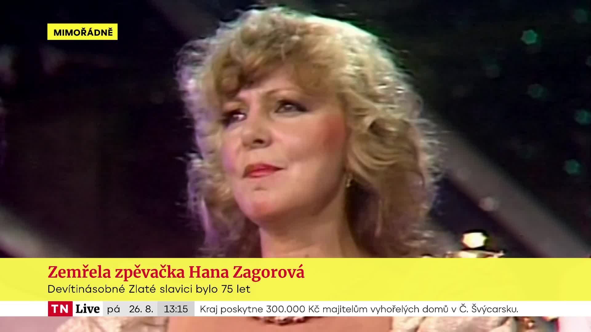 Zemřela legendární zpěvačka Hana Zagorová. Bylo jí 75 let