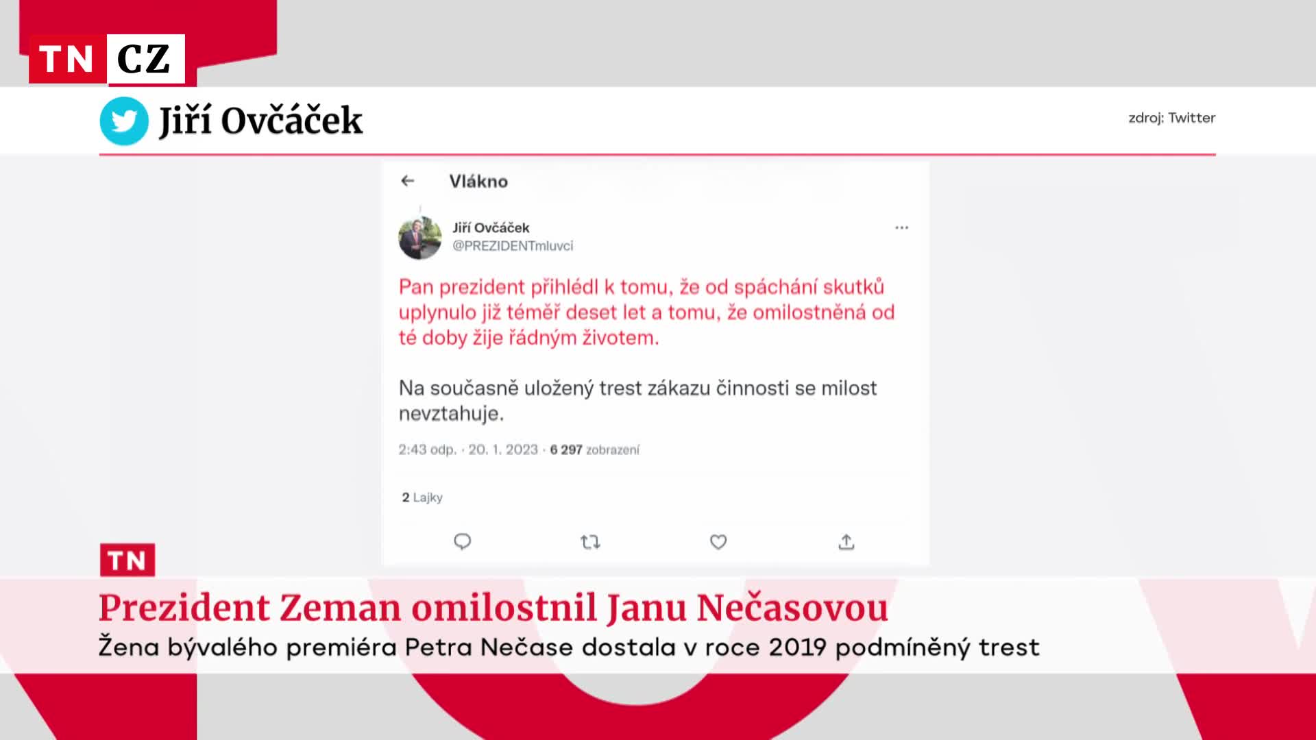 Prezident Zeman udělil další milost. Prominul podmínku Janě Nečasové